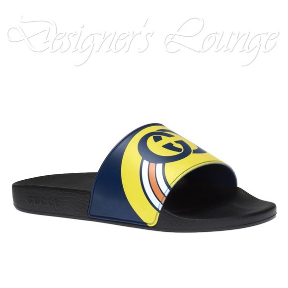 SOLD! NEW GUCCI Interlocking GG Logo Rainbow Slides 9 G / US 9.5 Flip Flops - Picture 4 of 13